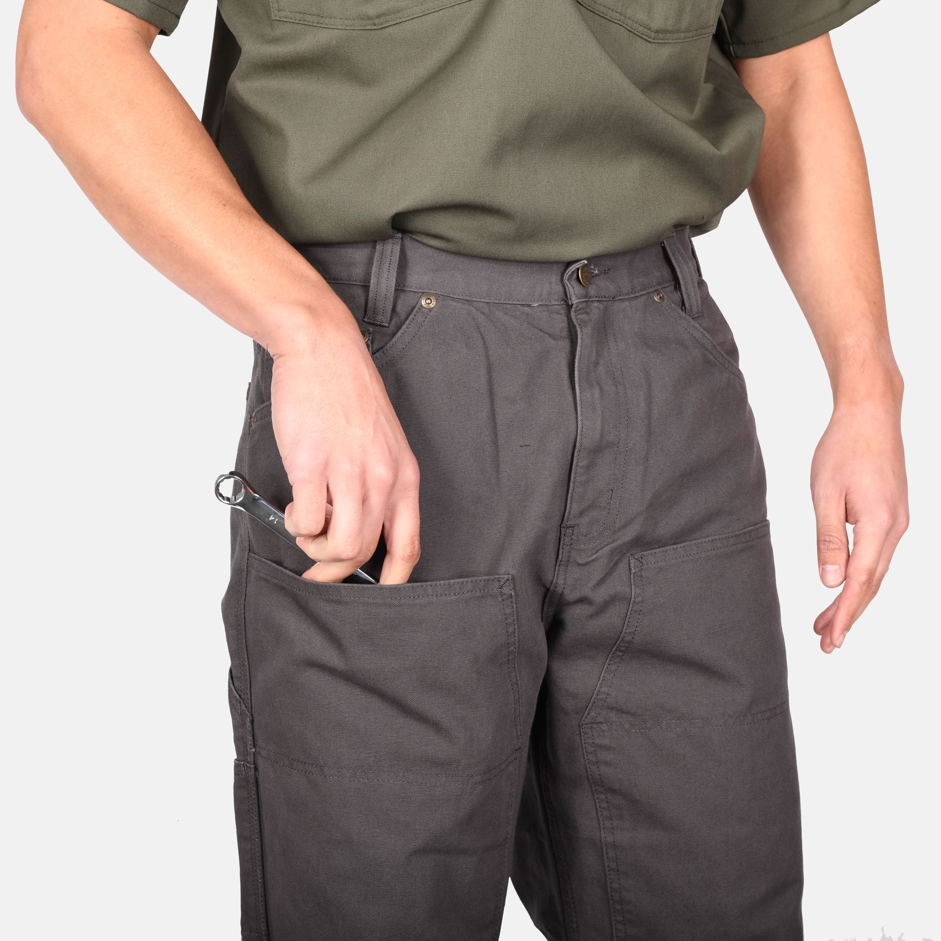 Canvas Double Knee Carpenter Pants - Olive - Image 6