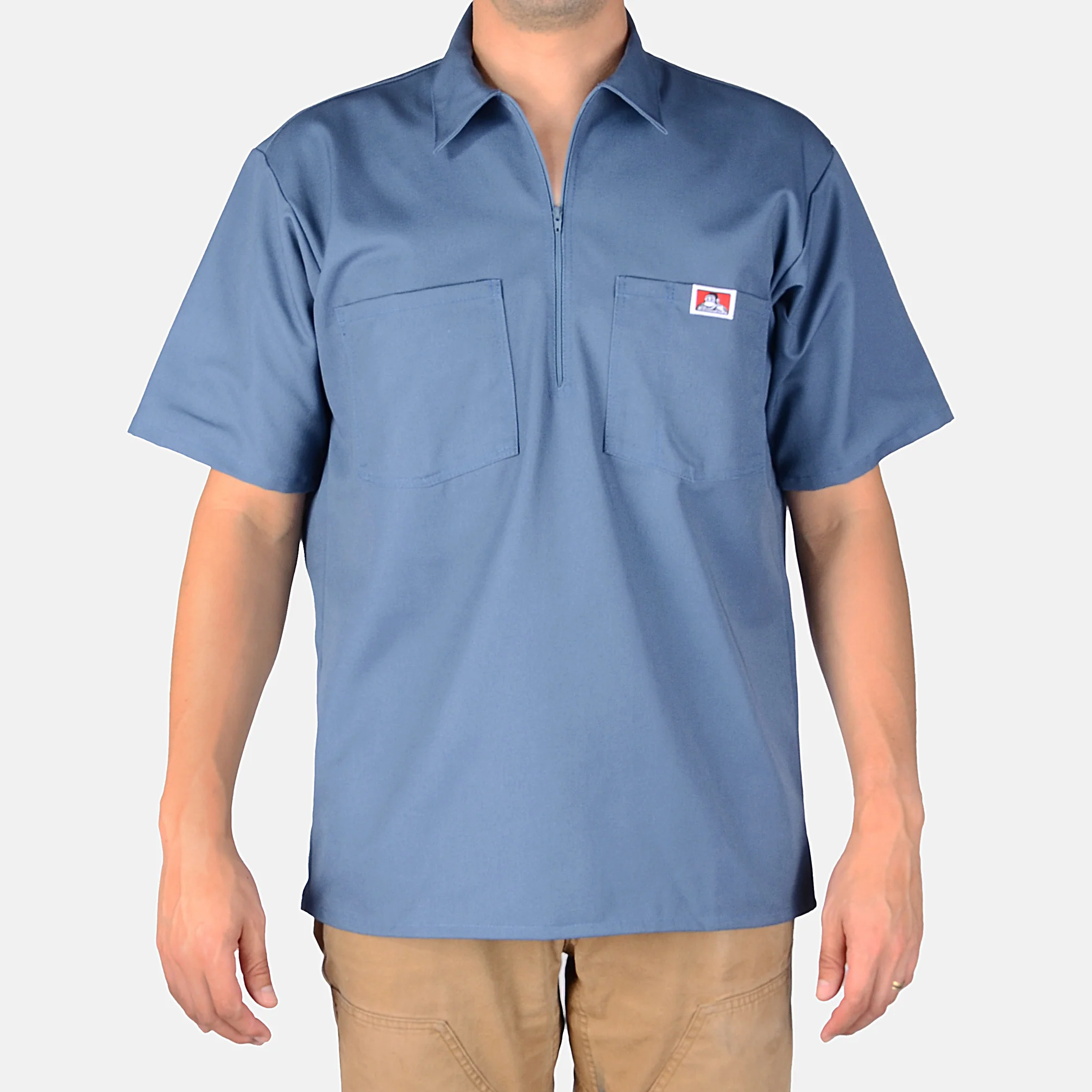 Short Sleeve Solid 1/2 Zip Shirt - Steel Blue